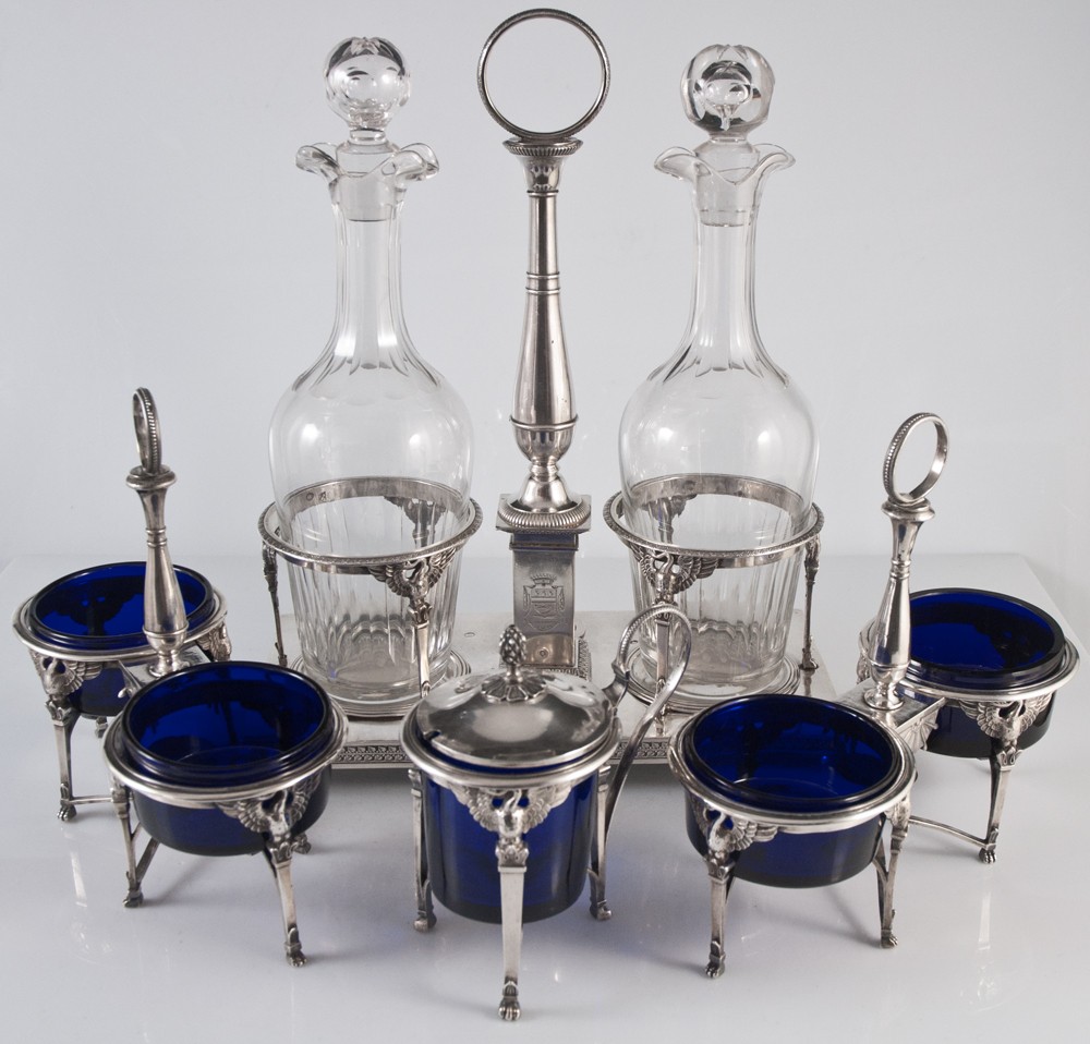 Service à Condiments Argent Massif époque Empire salières moutardier huilier