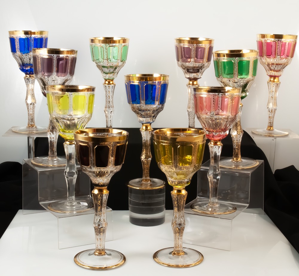 11 Moser Coloured Crystal Glasses-photo-3