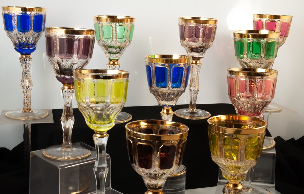 11 Moser Coloured Crystal Glasses