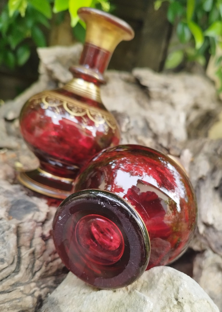 Deux flacons / vases cristal rouge-photo-1