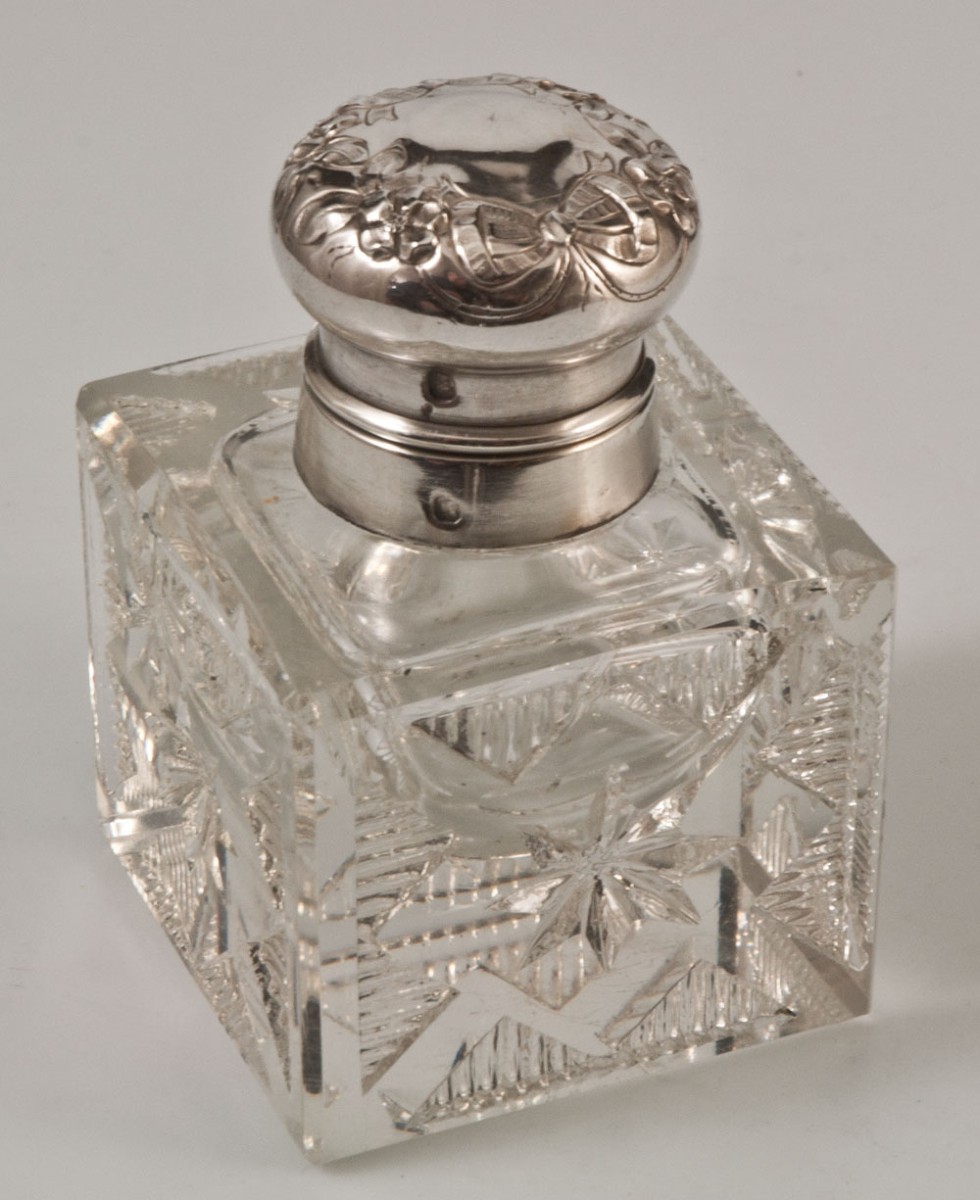 Crystal And Silver Inkwell With Minerve Hallmark-photo-2