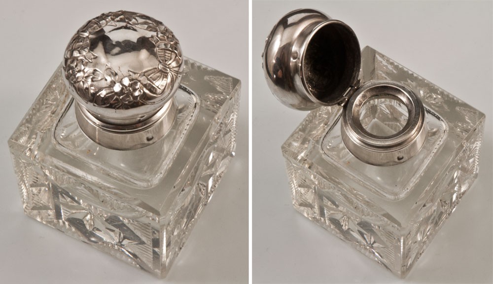 Crystal And Silver Inkwell With Minerve Hallmark-photo-3