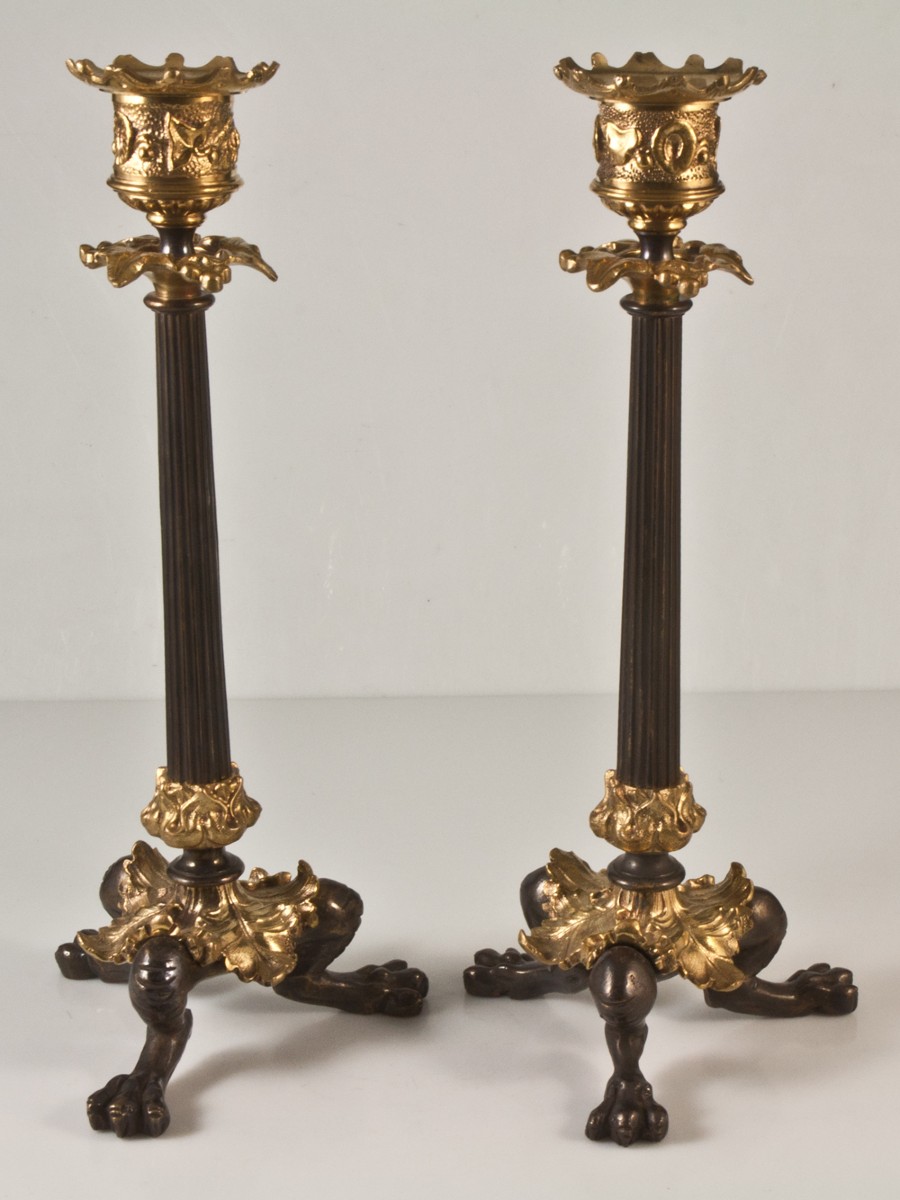 Bougeoirs en bronze double patine-photo-2