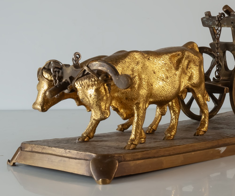 Attelage de bœufs avec charrue bronze XIXème-photo-2