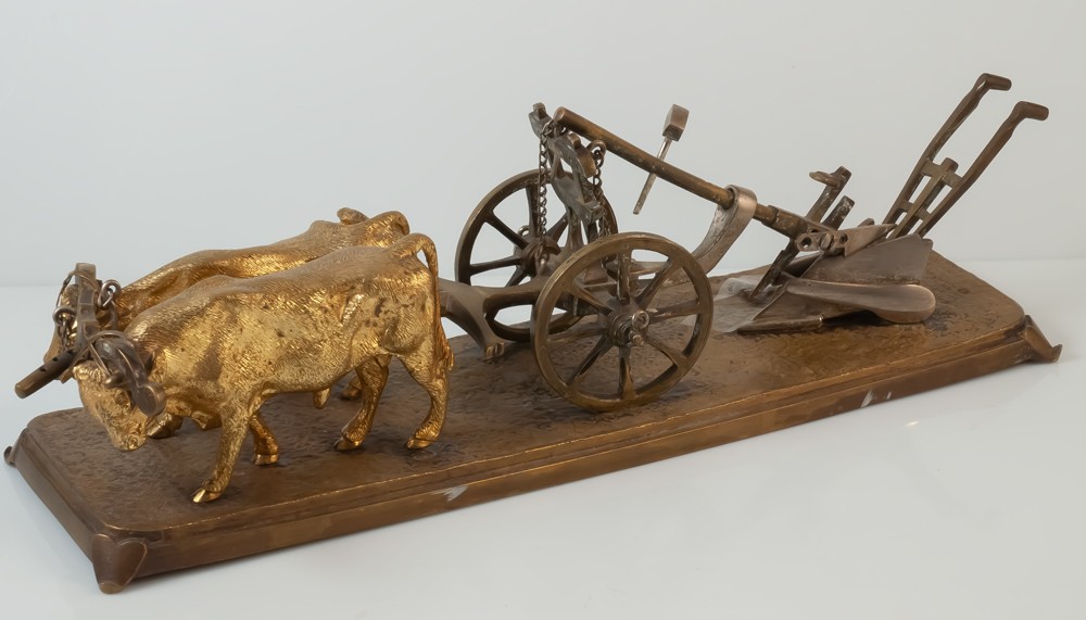 Attelage de bœufs avec charrue bronze XIXème-photo-4