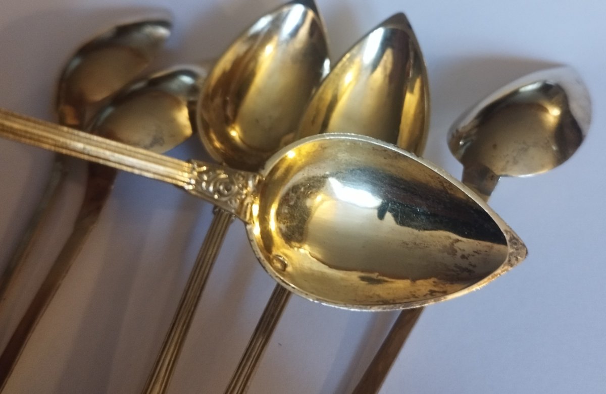 6 cuillères  à café argent vermeillé poinçon minerve