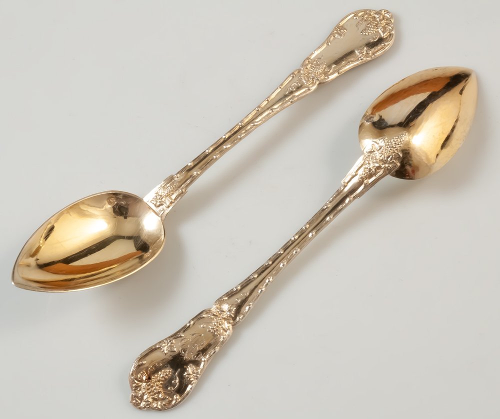 12 Dessert / Coffee Spoons Silver Vermeil Minerve Hallmark Philippe Berthier-photo-2