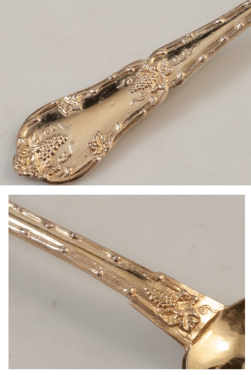 12 Dessert / Coffee Spoons Silver Vermeil Minerve Hallmark Philippe Berthier-photo-1