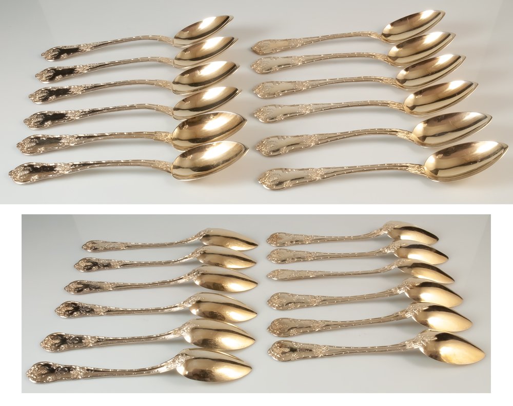 12 Dessert / Coffee Spoons Silver Vermeil Minerve Hallmark Philippe Berthier-photo-2