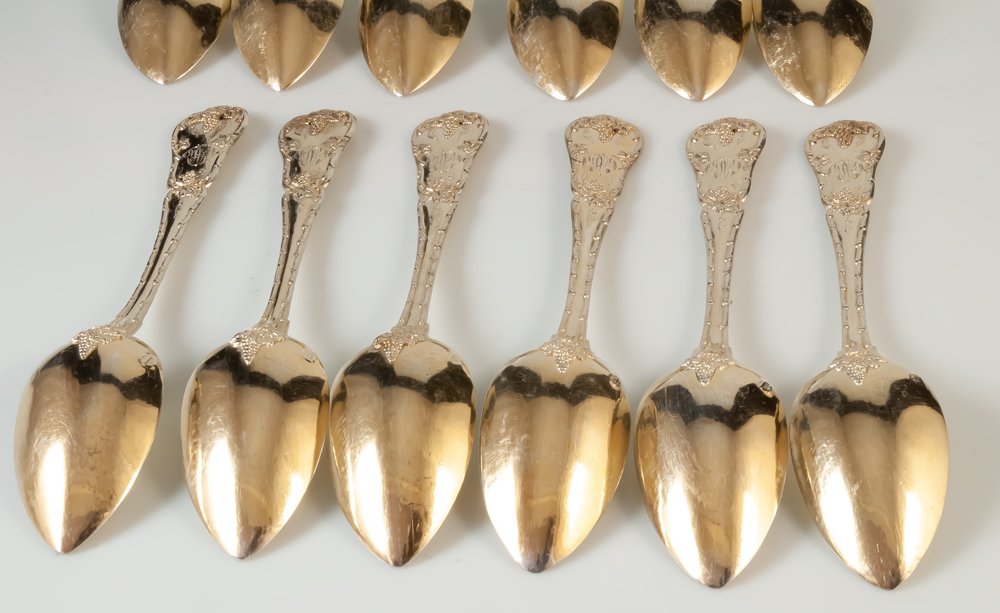 12 Dessert / Coffee Spoons Silver Vermeil Minerve Hallmark Philippe Berthier-photo-4