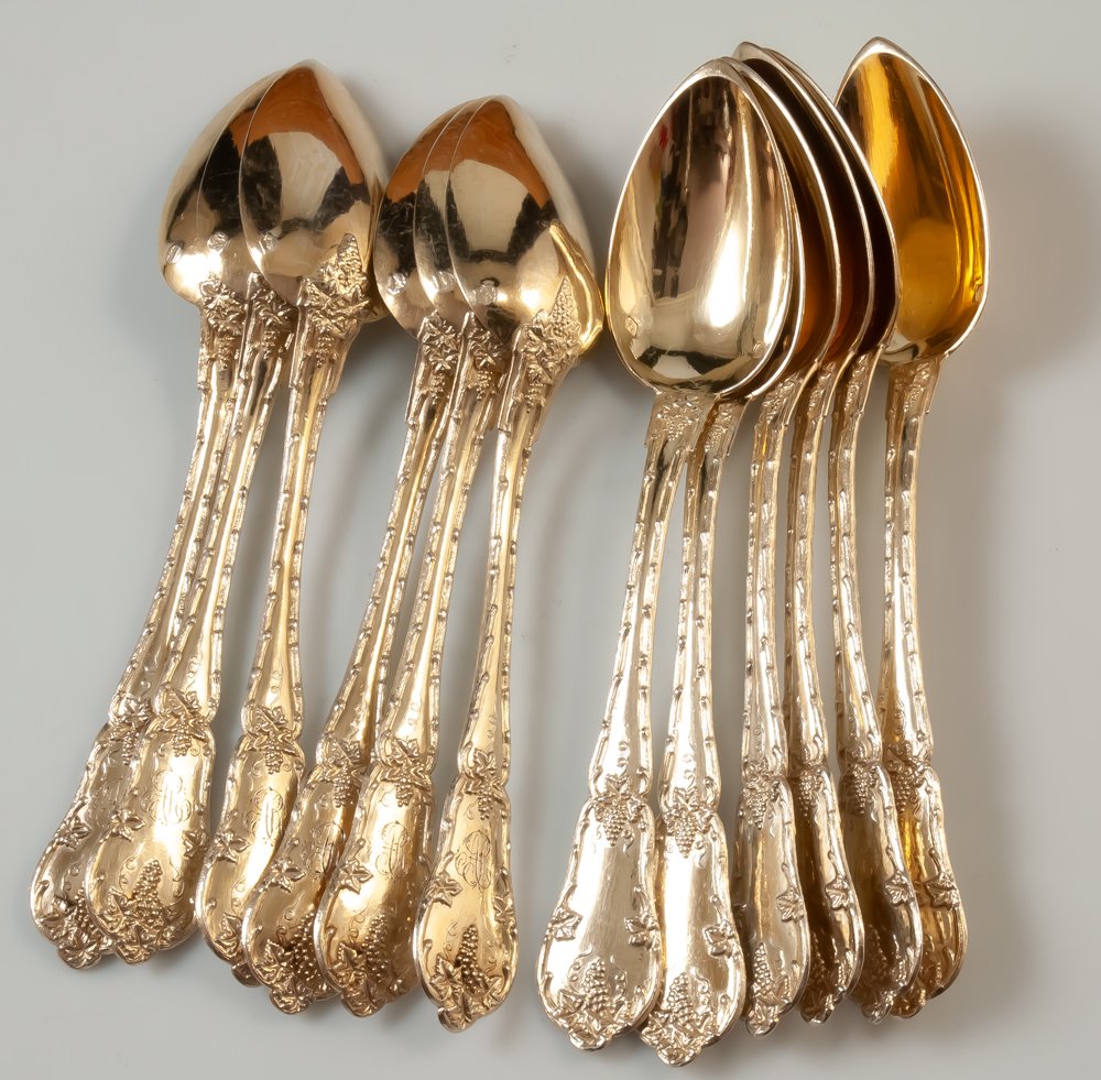 12 Dessert / Coffee Spoons Silver Vermeil Minerve Hallmark Philippe Berthier-photo-6