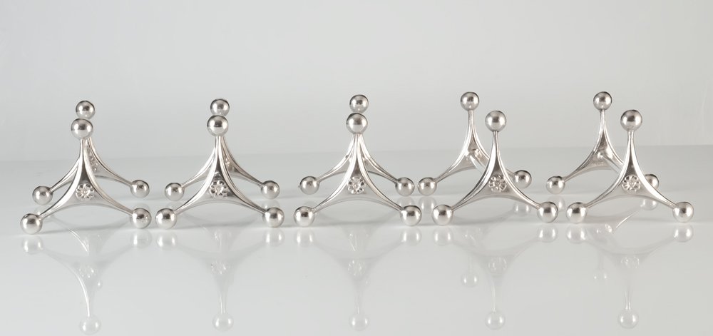 5 Solid Silver Art Deco Knife Holders-photo-2