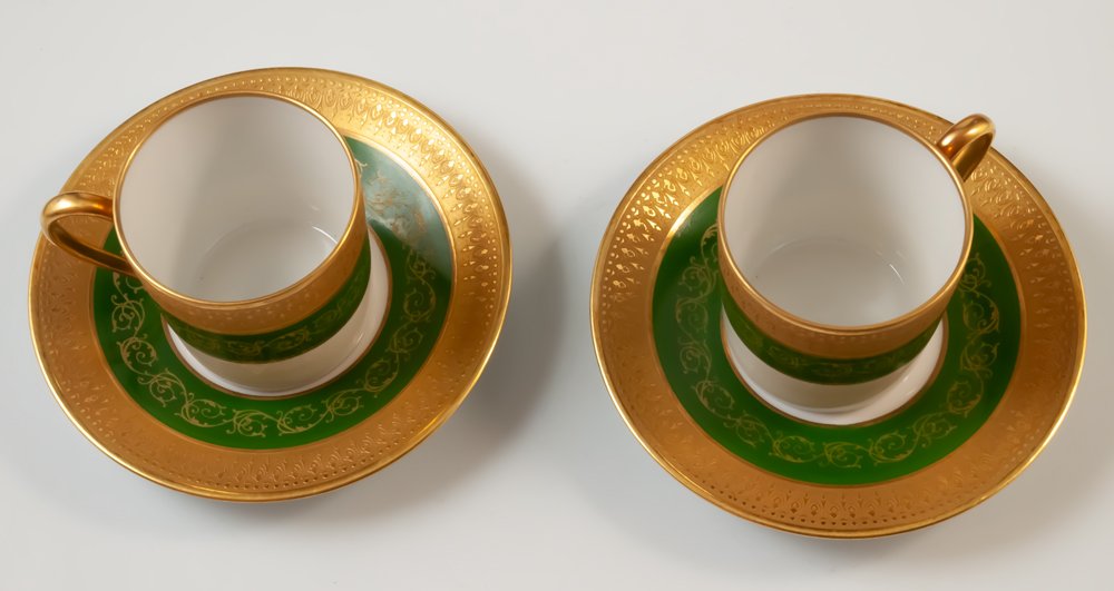 Two Double Gilt Limoges Porcelain Moka Cups Malevergne-photo-3