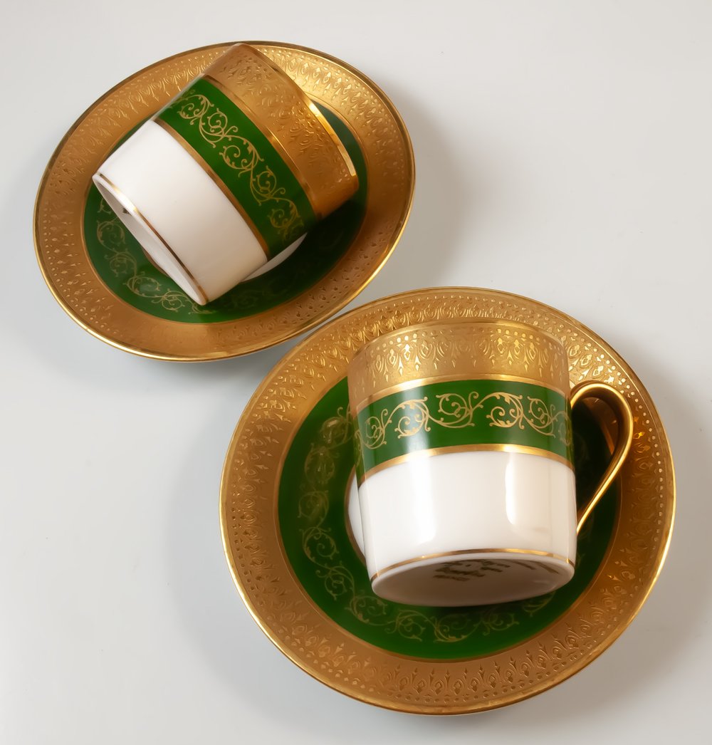 Two Double Gilt Limoges Porcelain Moka Cups Malevergne-photo-4