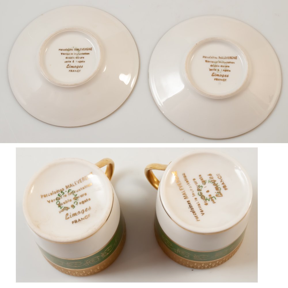 Two Double Gilt Limoges Porcelain Moka Cups Malevergne-photo-2