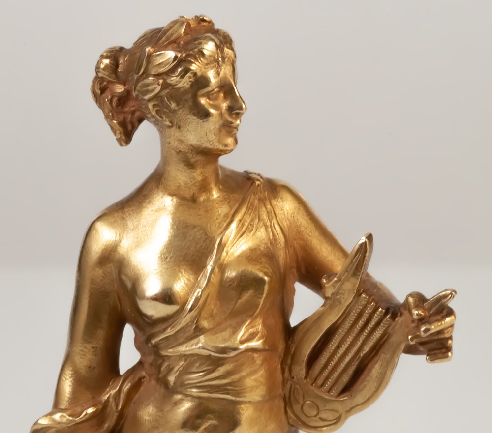 Sceau à cacheter en bronze doré Sapho femme à la lyre-photo-4
