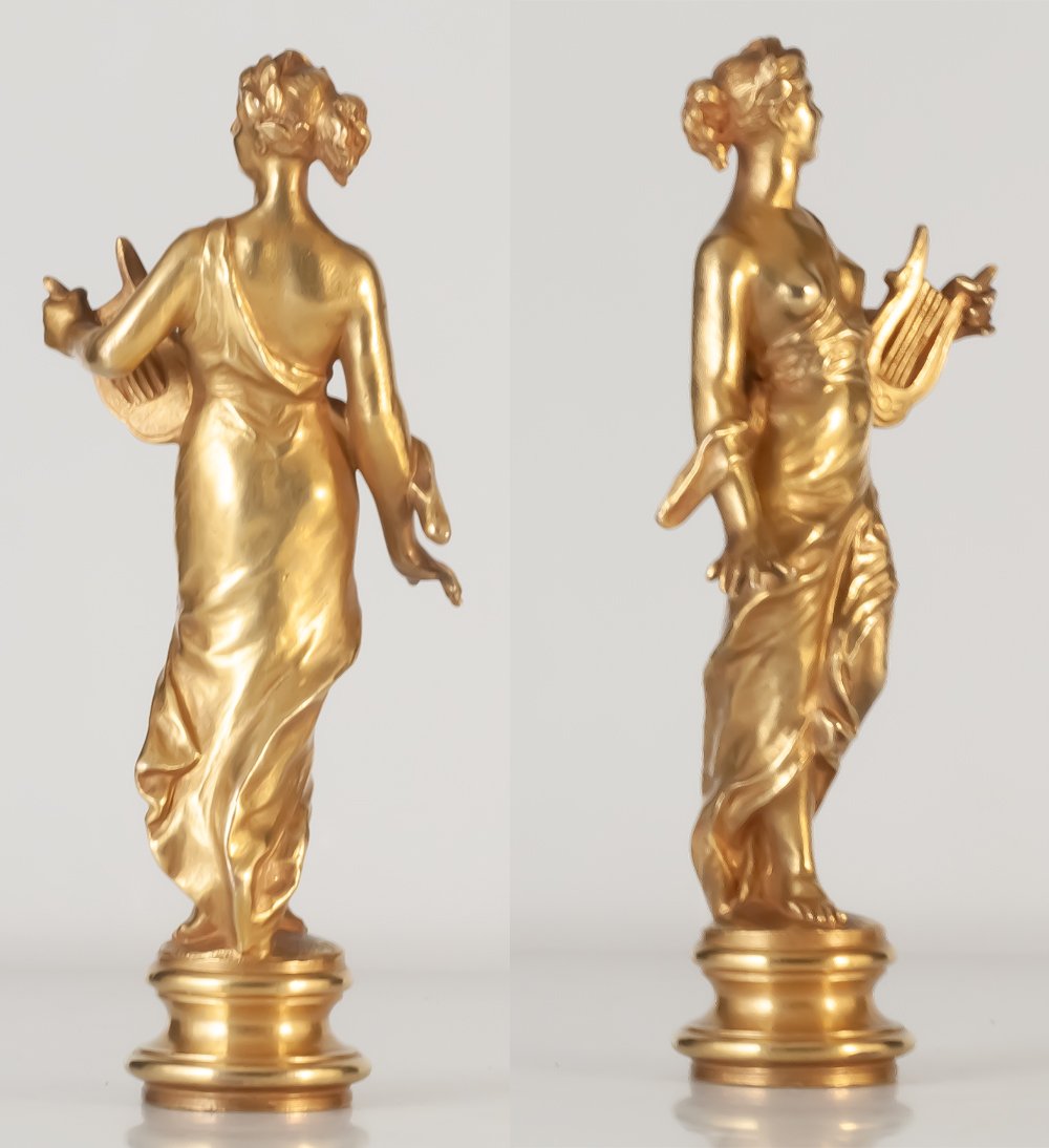 Sceau à cacheter en bronze doré Sapho femme à la lyre-photo-1