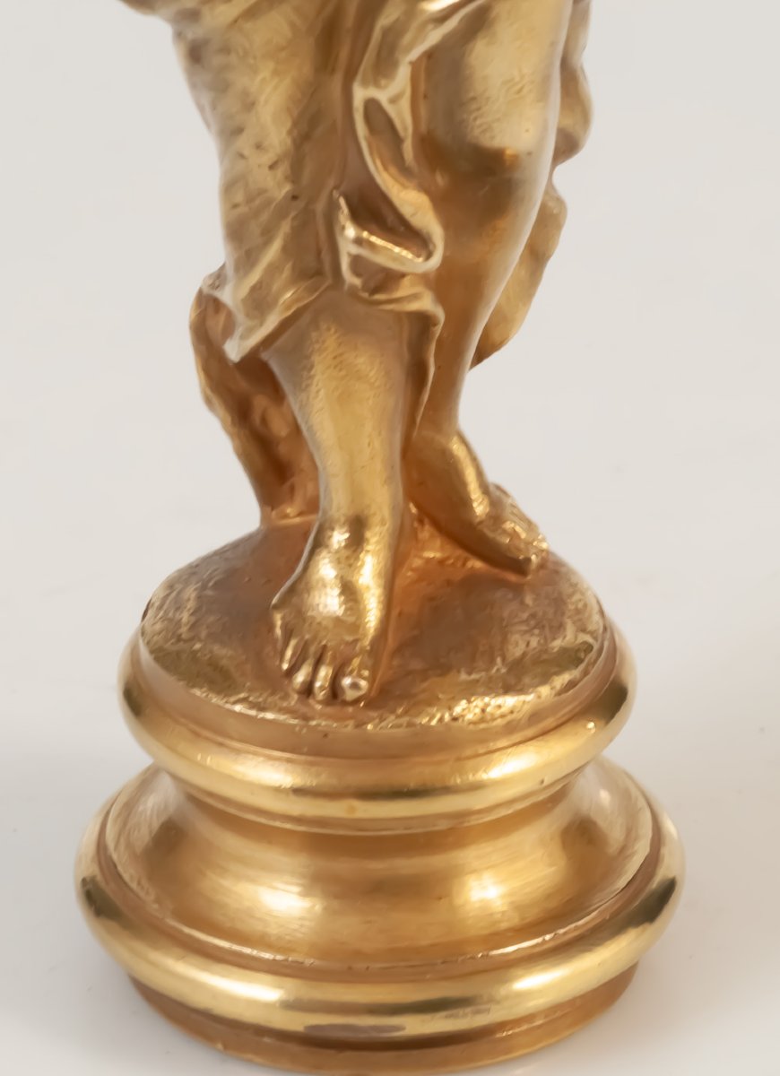 Sceau à cacheter en bronze doré Sapho femme à la lyre-photo-3