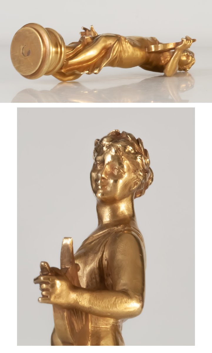 Sceau à cacheter en bronze doré Sapho femme à la lyre-photo-4