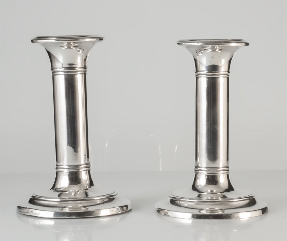 Pair Of Happiness Of The Day Silver Candlesticks English-photo-2