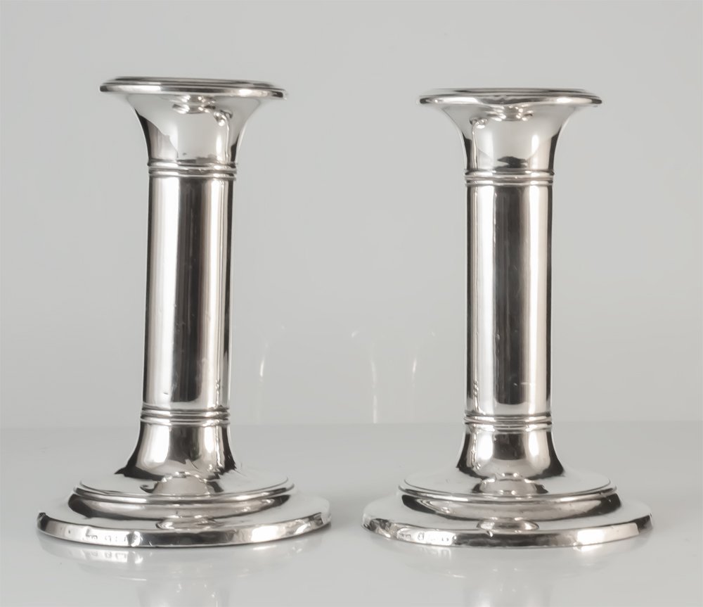 Pair Of Happiness Of The Day Silver Candlesticks English-photo-1