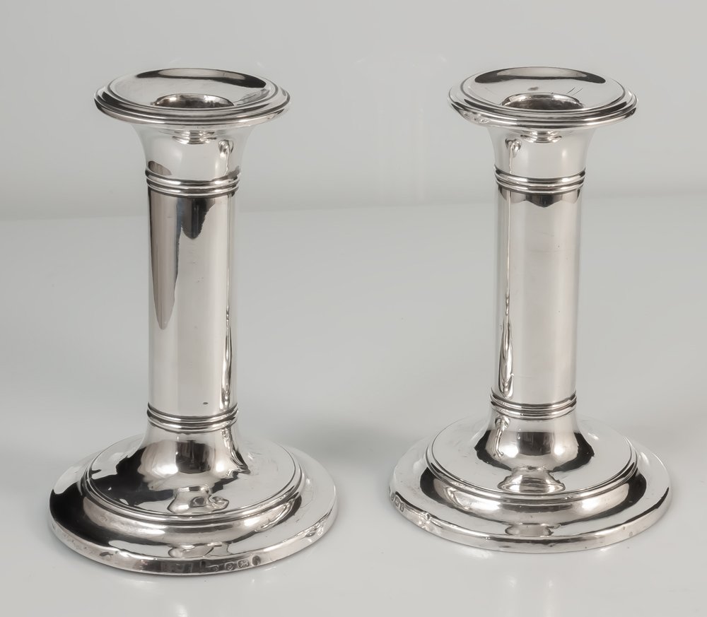Pair Of Happiness Of The Day Silver Candlesticks English