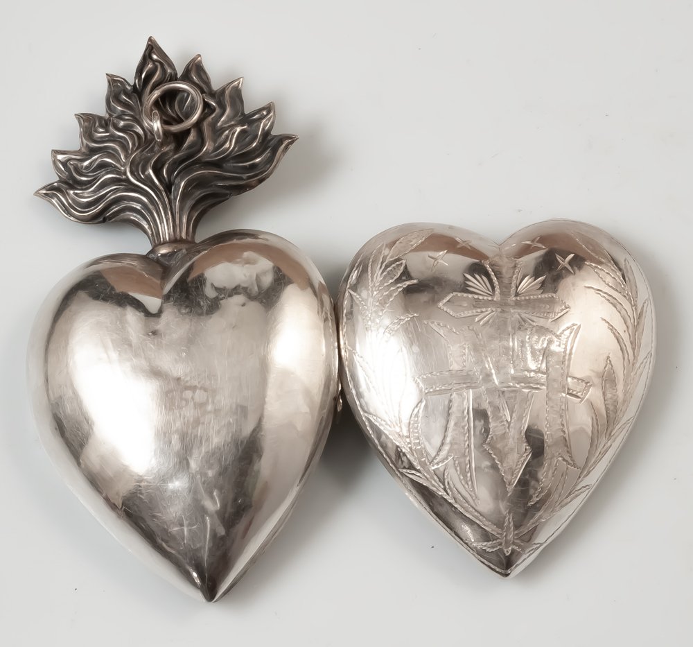 Coeur De Marie En Argent / reliquaire ex voto-photo-3