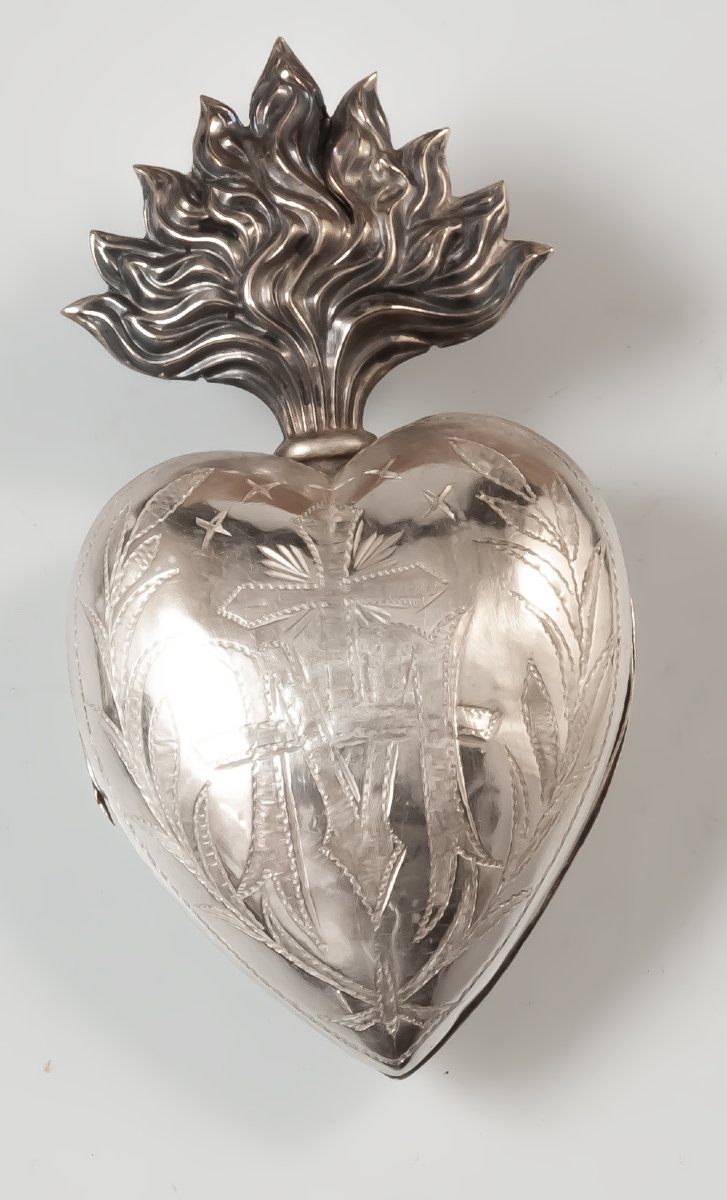 Coeur De Marie En Argent / reliquaire ex voto