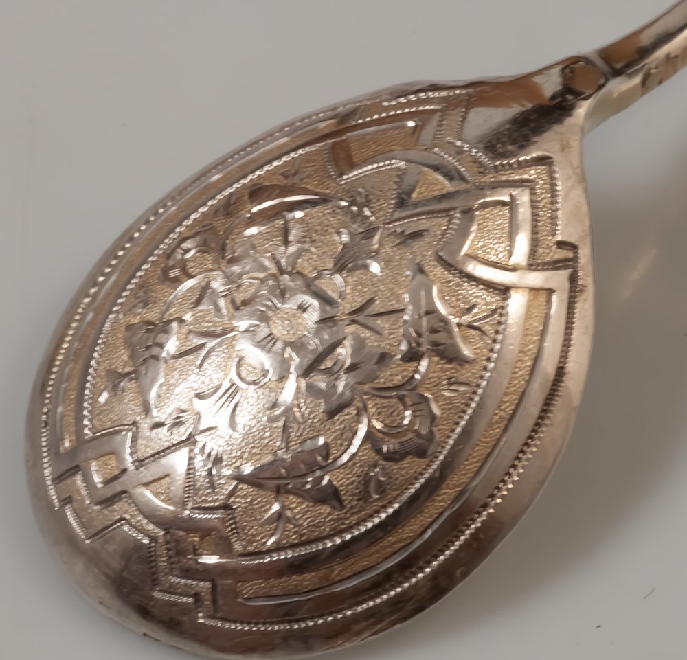 Two Engraved Russian Silver Caviar Spoons Hallmark 84-photo-4