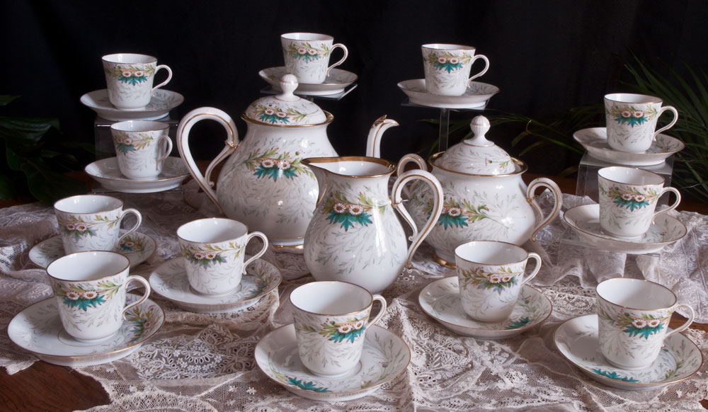 Jean Pouyat Limoges Coffee Tea Set Porcelain Decor Daisies-photo-2