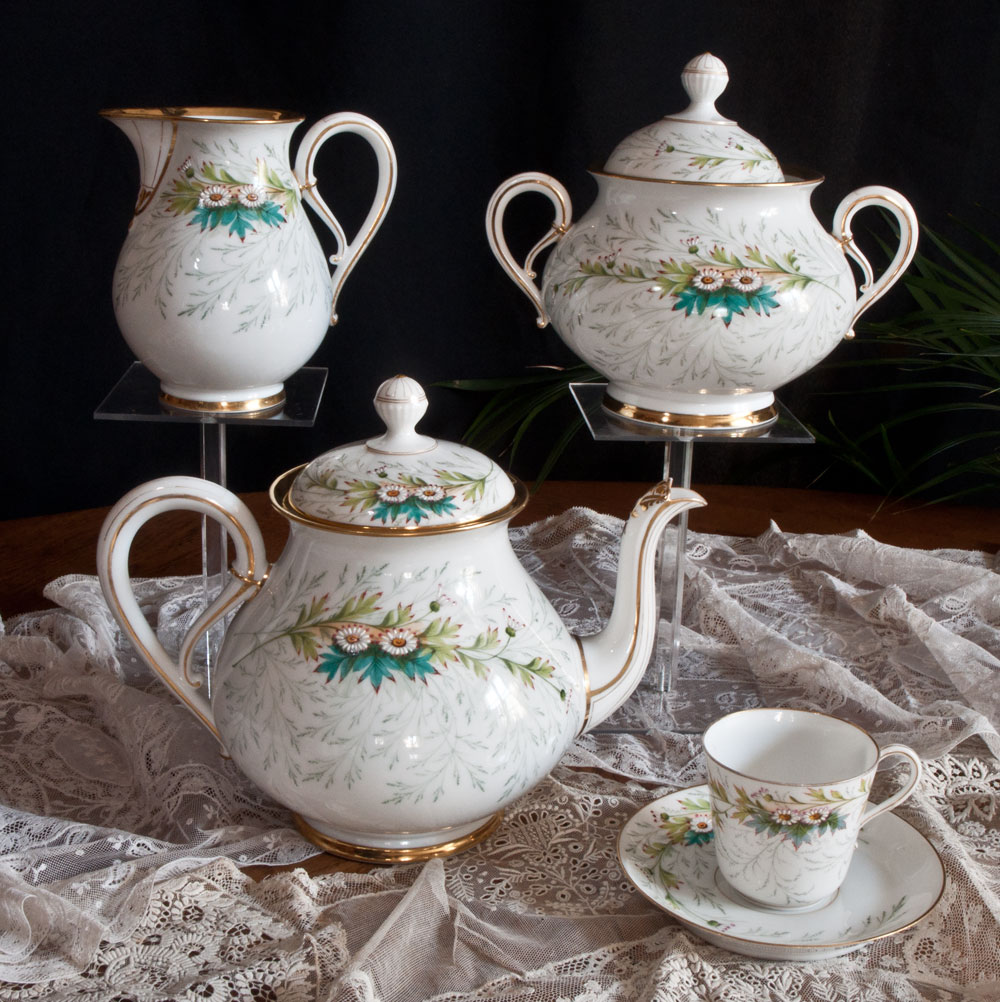 Jean Pouyat Limoges Coffee Tea Set Porcelain Decor Daisies-photo-3