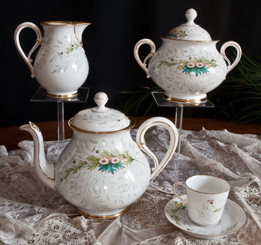 Jean Pouyat Limoges Coffee Tea Set Porcelain Decor Daisies-photo-4
