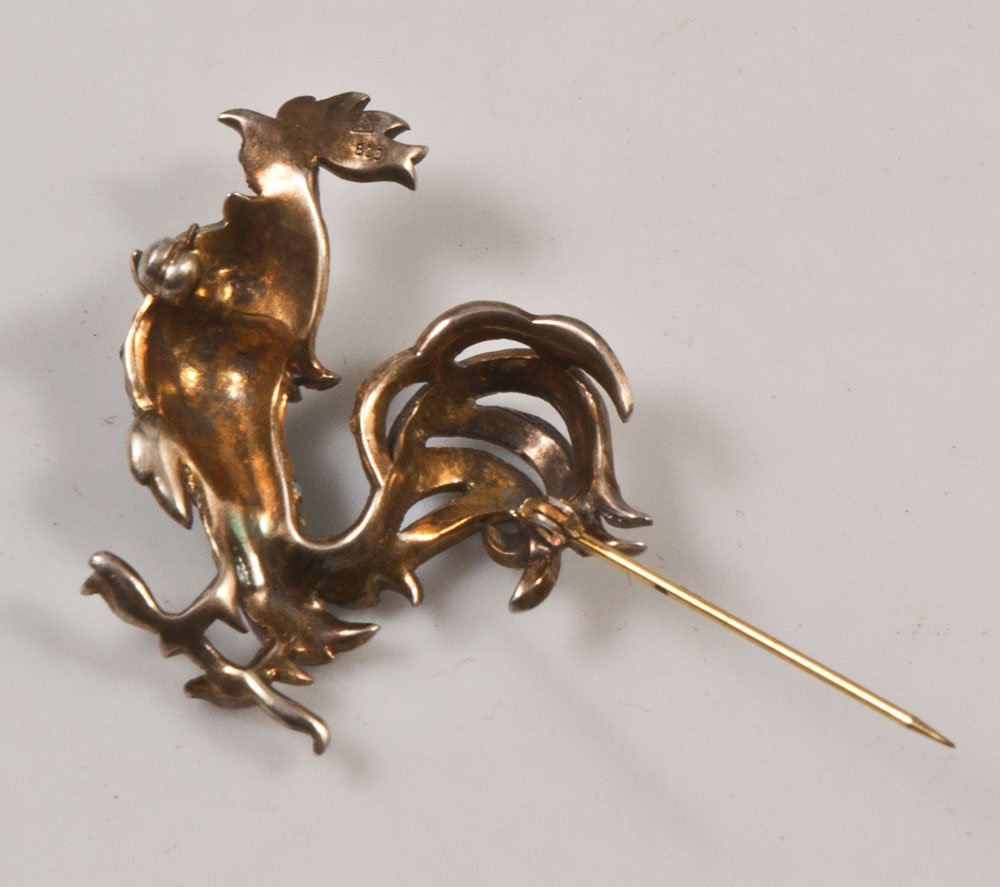 Rooster Brooch Vermeil-photo-2