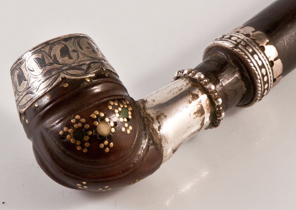 Opium Pipe In Studded Wood And Silver South Asia Afghanistan Or Armenia-photo-3