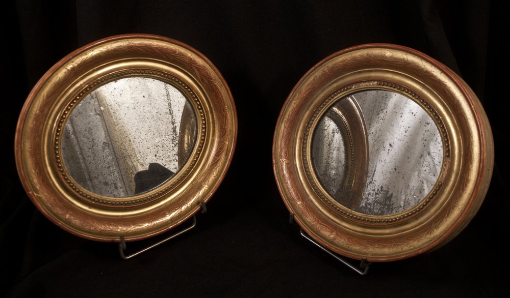 Paire De Cadres miroirs Ovales En Stuc Doré Louis Philippe-photo-2