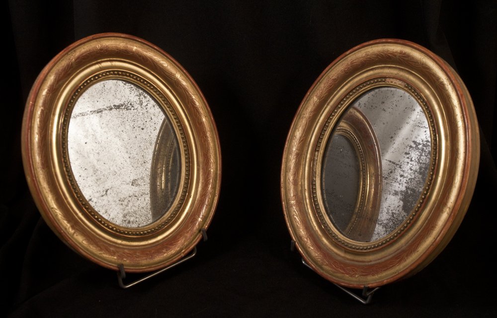 Paire De Cadres miroirs Ovales En Stuc Doré Louis Philippe