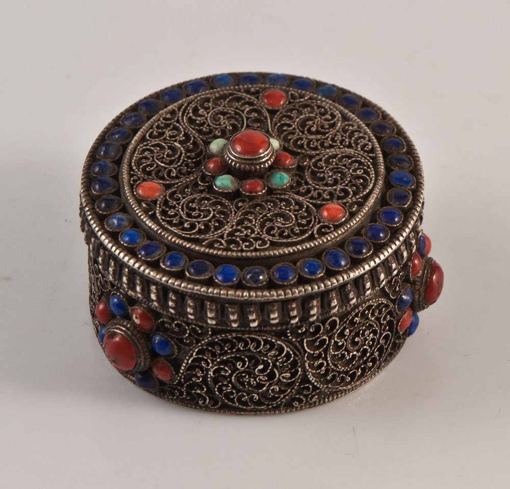 Boite En Argent Corail Lapis Lazuli
