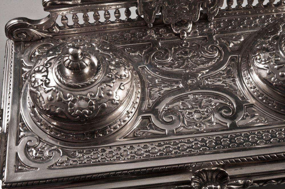 Large Silver Bronze High Era Style Inkwell-photo-4