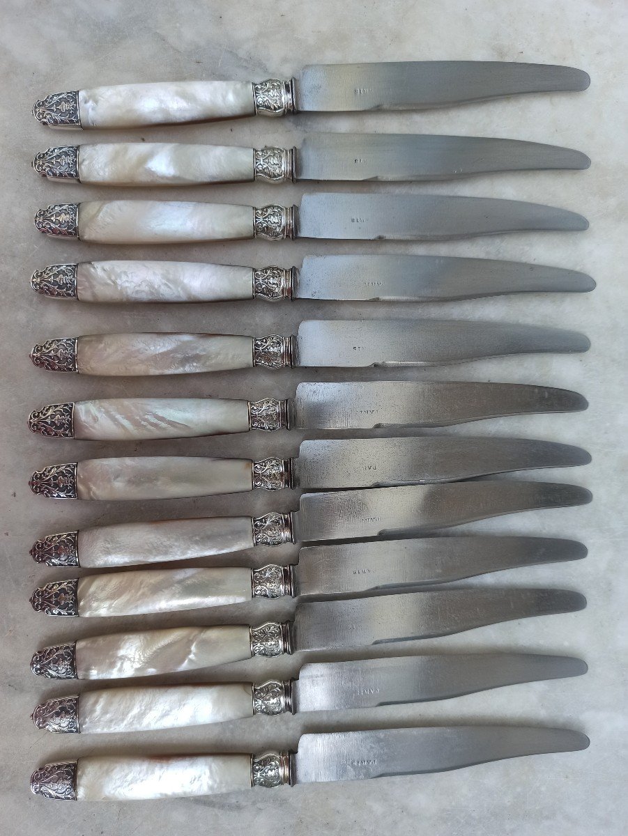 24 Mother Of Pearl And Silver Table Knives-photo-2