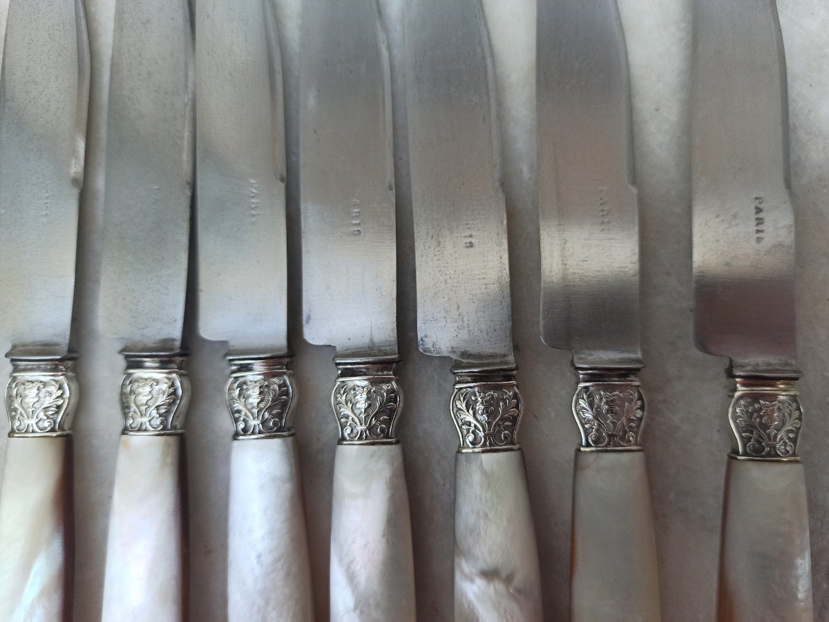 24 Mother Of Pearl And Silver Table Knives-photo-1