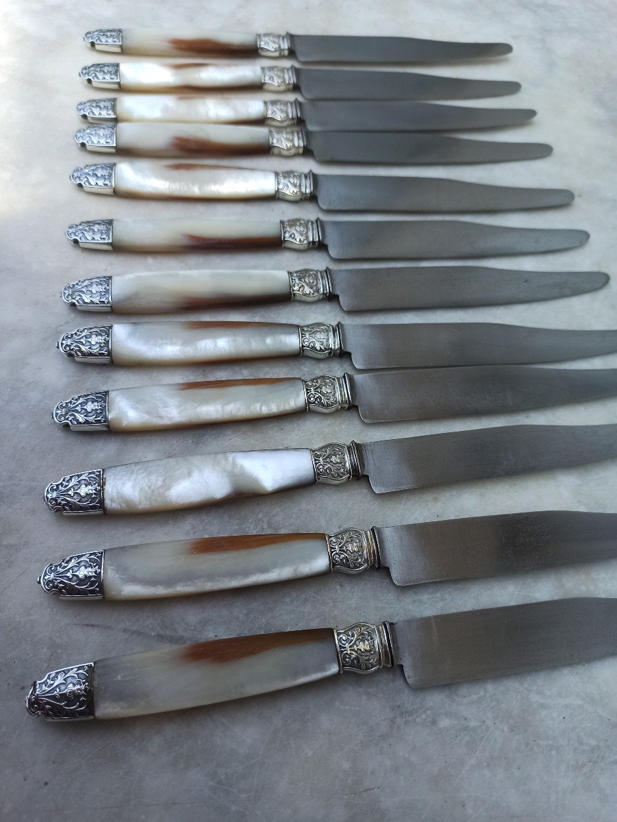 24 Mother Of Pearl And Silver Table Knives-photo-3