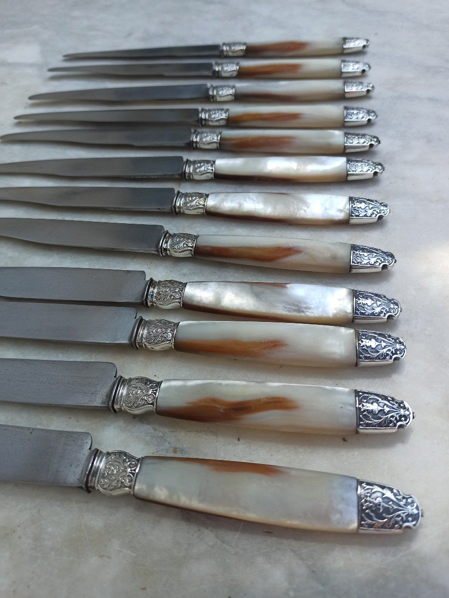 24 Mother Of Pearl And Silver Table Knives-photo-4