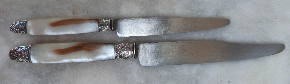 24 Mother Of Pearl And Silver Table Knives-photo-5