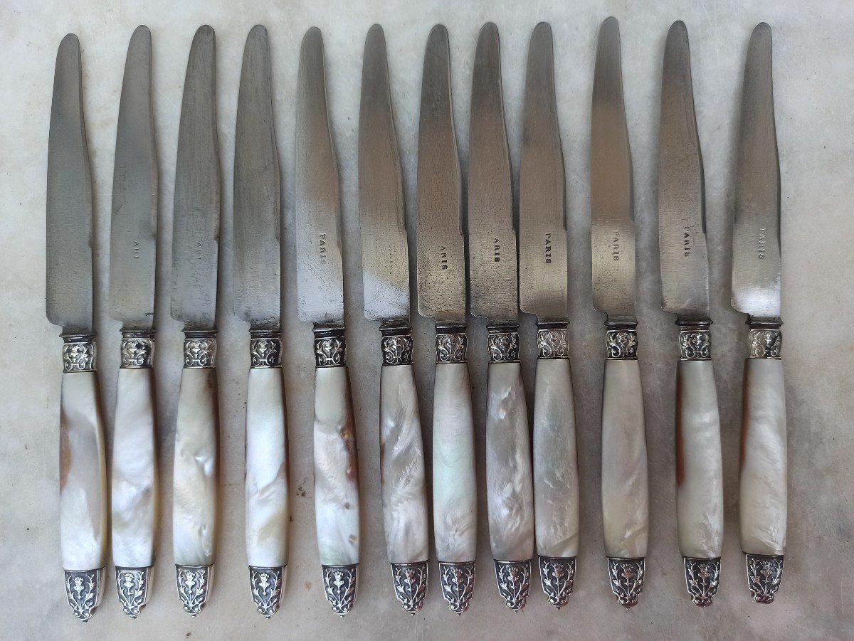 24 Mother Of Pearl And Silver Table Knives-photo-7