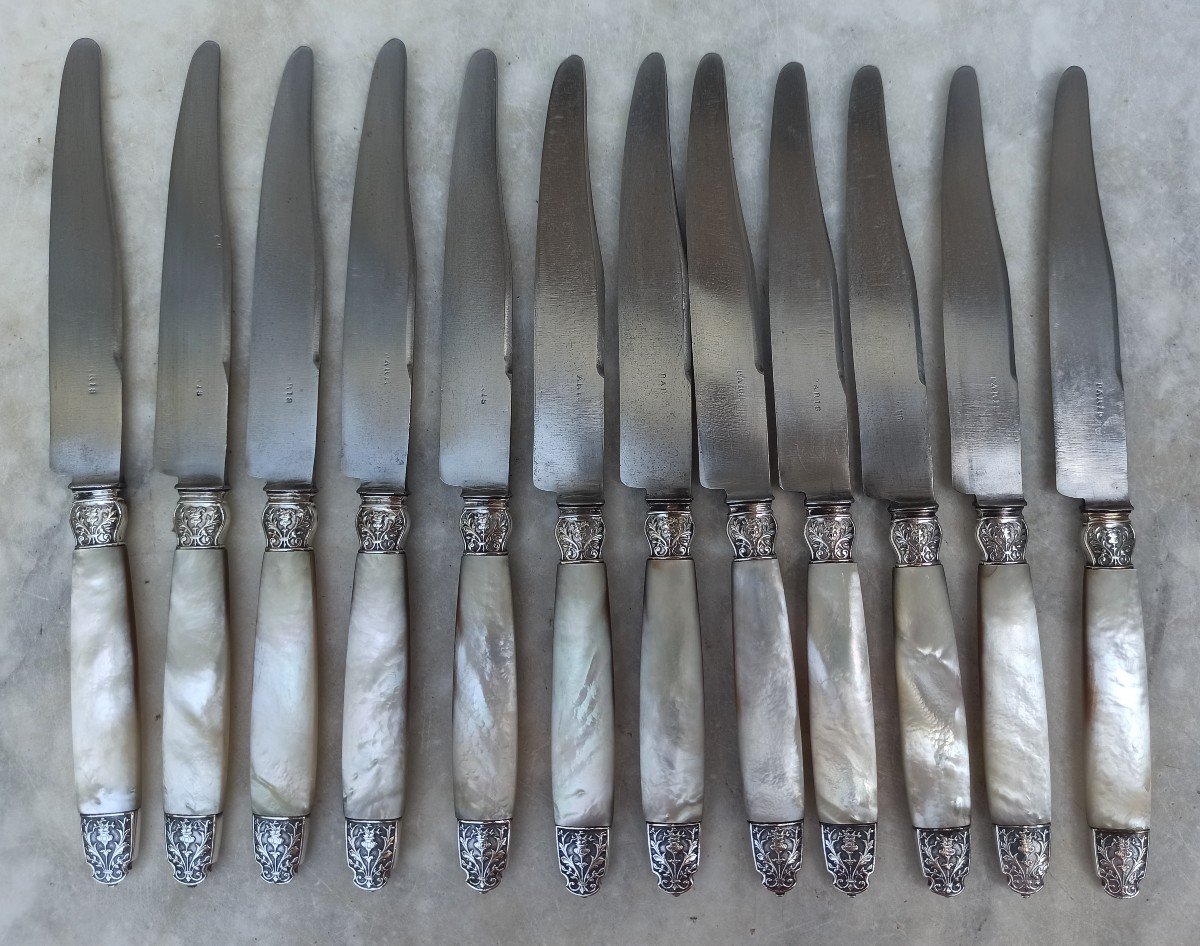 24 Mother Of Pearl And Silver Table Knives-photo-8