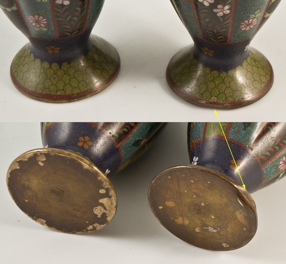 Pair Of Cloisonne Enamel Vases Japan Nineteenth Signed-photo-4