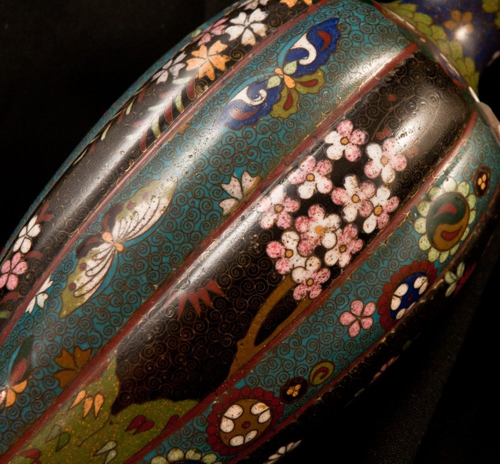 Pair Of Cloisonne Enamel Vases Japan Nineteenth Signed-photo-3