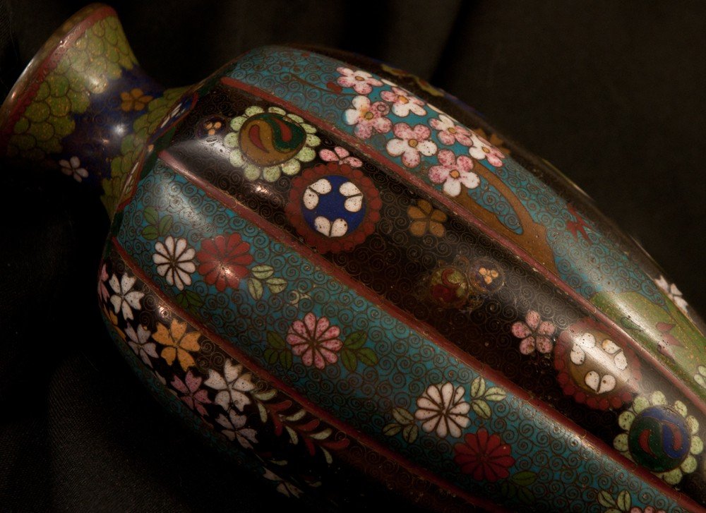 Pair Of Cloisonne Enamel Vases Japan Nineteenth Signed-photo-4