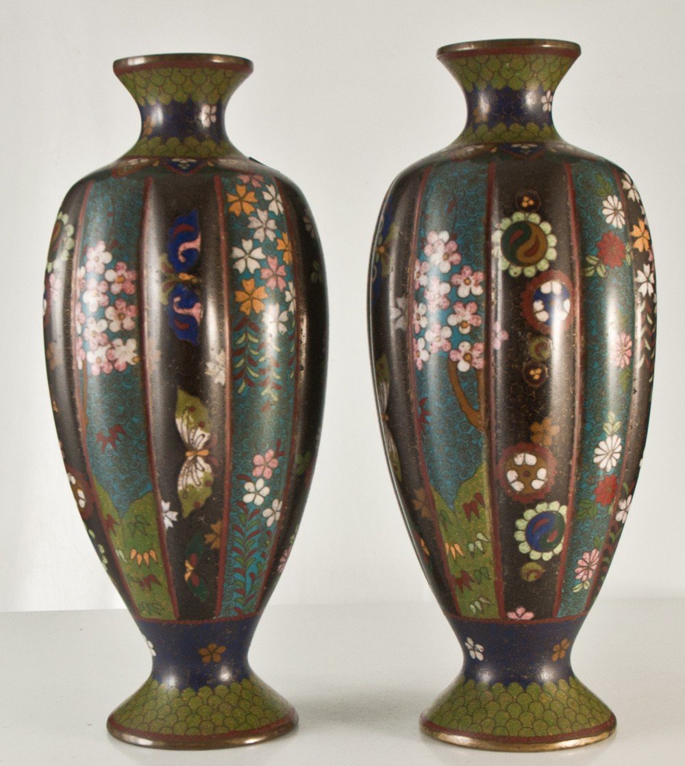 Pair Of Cloisonne Enamel Vases Japan Nineteenth Signed