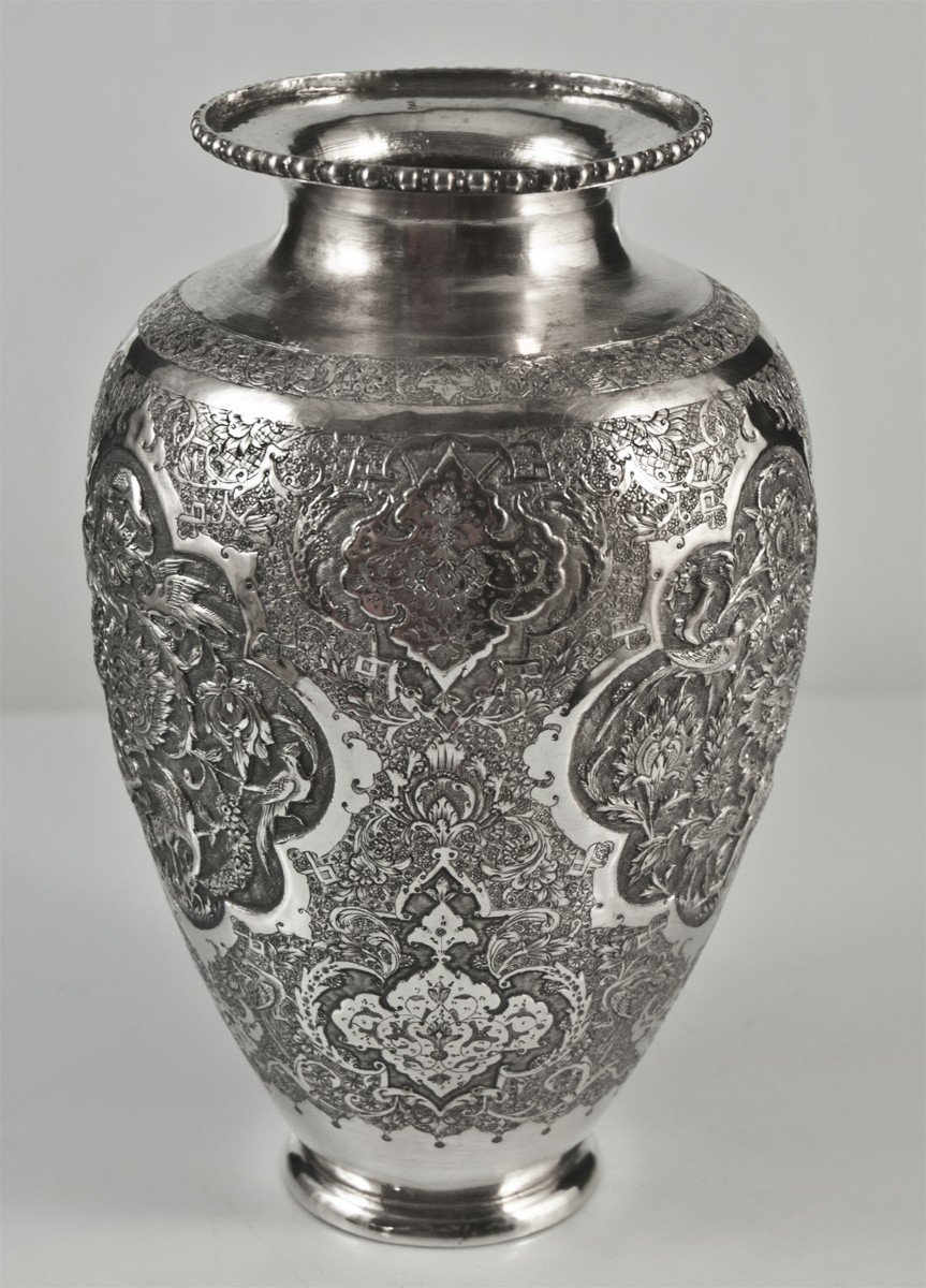 Vase Iran En Argent Kajar Perse poinçon 84-photo-3